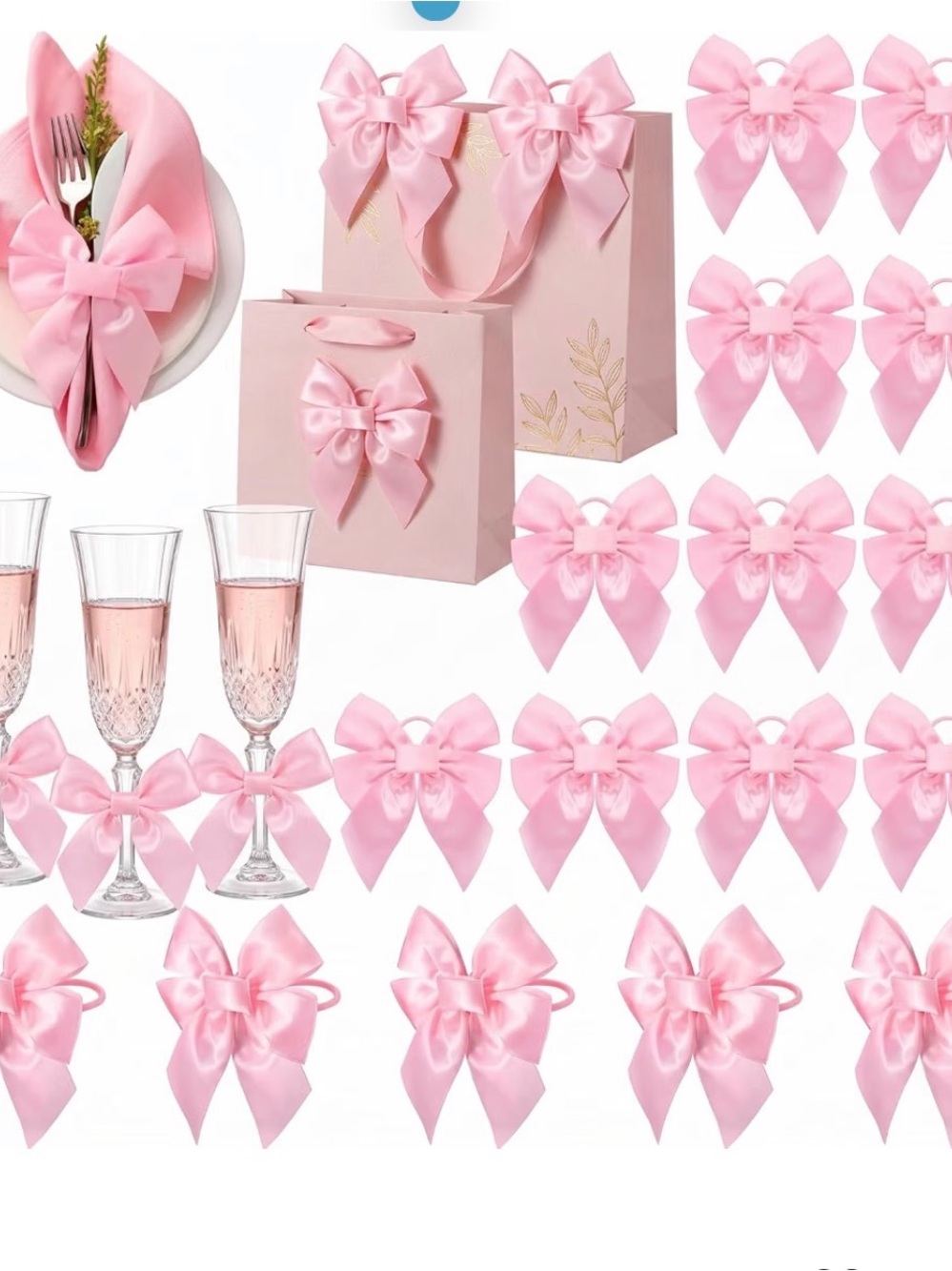 Pink Satin Party Bows Set for Home Celebrations/napkin rings 30 each